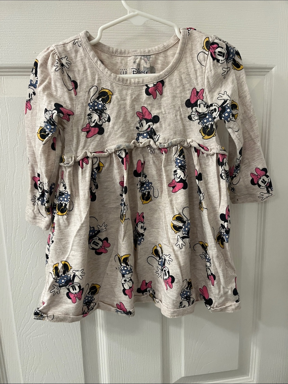GAP Cream Long Sleeve Minnie Mouse Dress Top with Pink & Navy Accents